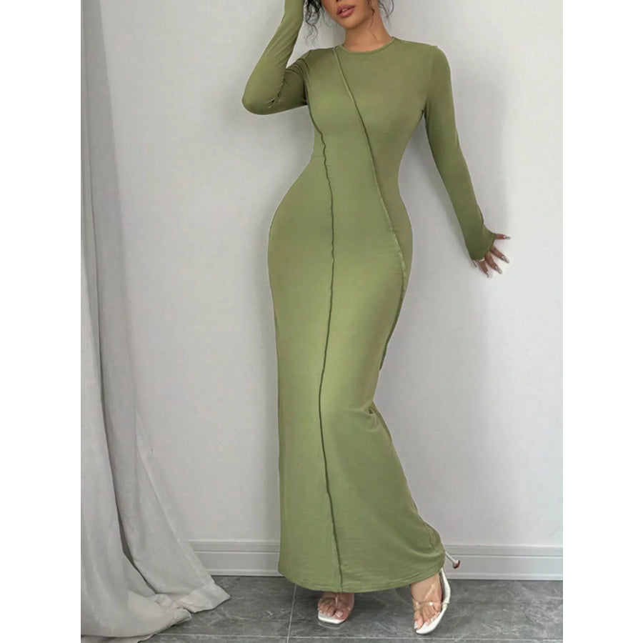 Exposed Seam Long Sleeve Maxi Dress Apparel and Accessories