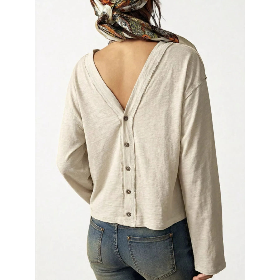 Exposed Seam Long Sleeve Shirt with Two Way to Wear Apparel and Accessories
