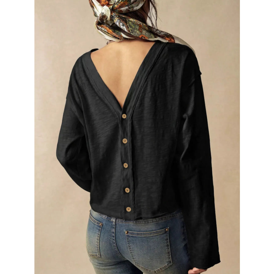 Exposed Seam Long Sleeve Shirt with Two Way to Wear Apparel and Accessories