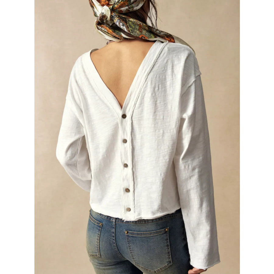 Exposed Seam Long Sleeve Shirt with Two Way to Wear Apparel and Accessories