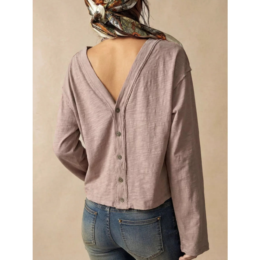 Exposed Seam Long Sleeve Shirt with Two Way to Wear Apparel and Accessories