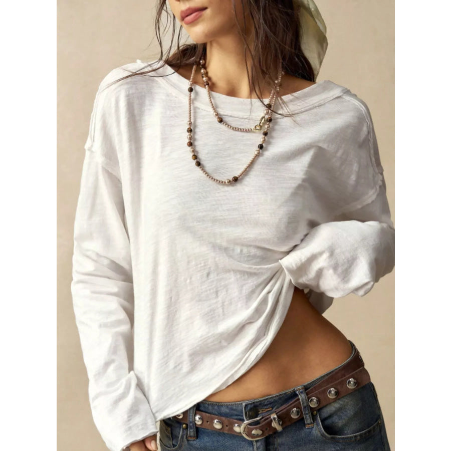 Exposed Seam Long Sleeve Shirt with Two Way to Wear White / S Apparel and Accessories
