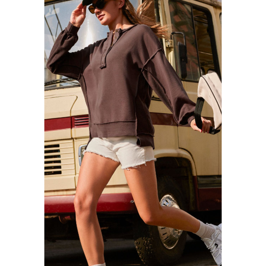 Exposed Seam Long Sleeve Sweatshirt Apparel and Accessories