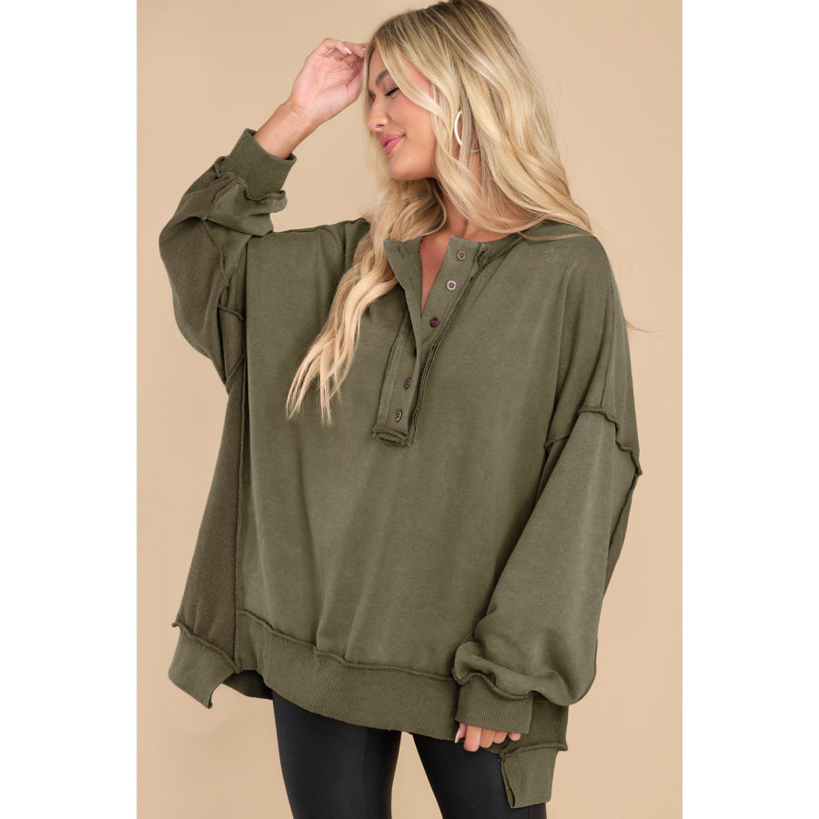 Exposed Seam Long Sleeve Sweatshirt Apparel and Accessories