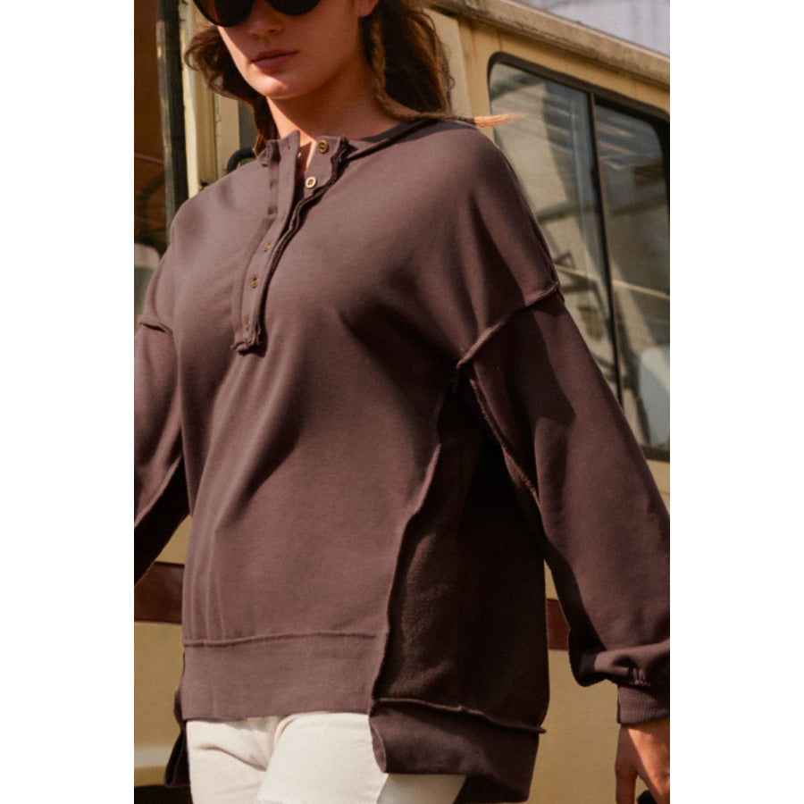 Exposed Seam Long Sleeve Sweatshirt Apparel and Accessories