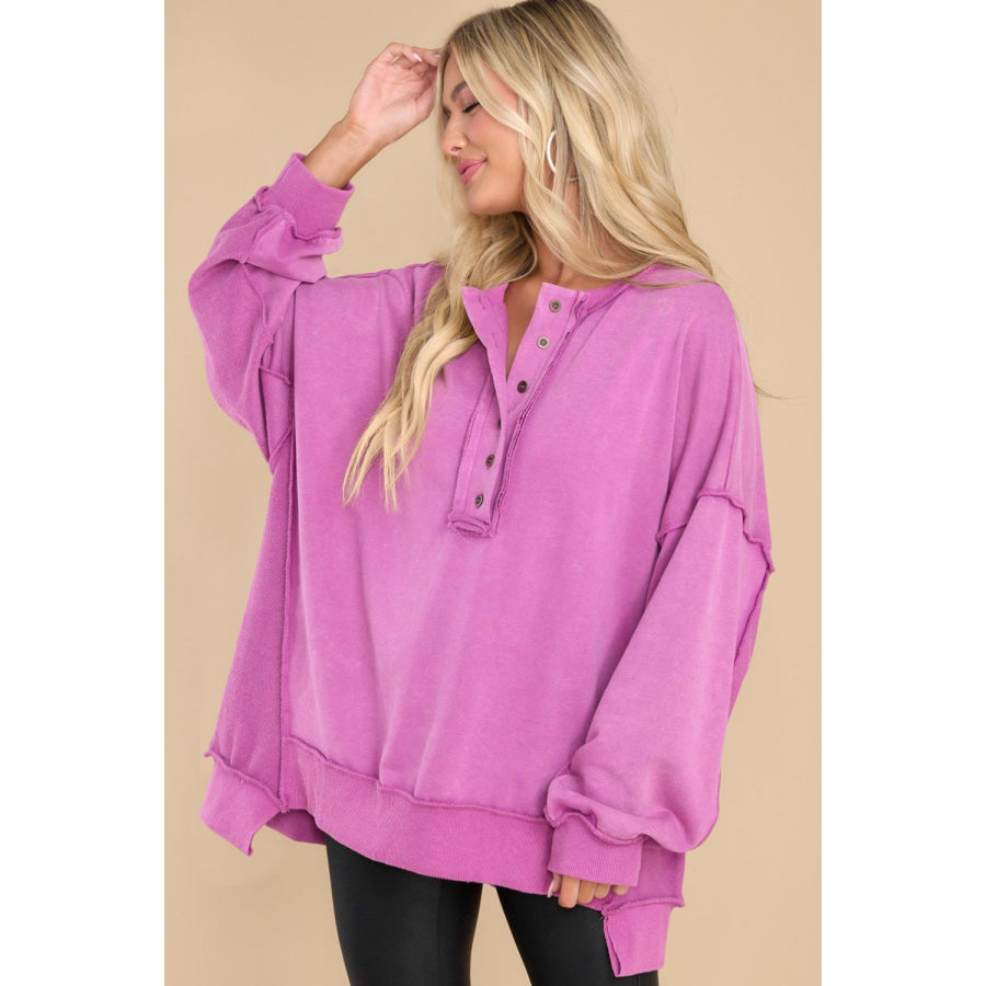 Exposed Seam Long Sleeve Sweatshirt Apparel and Accessories