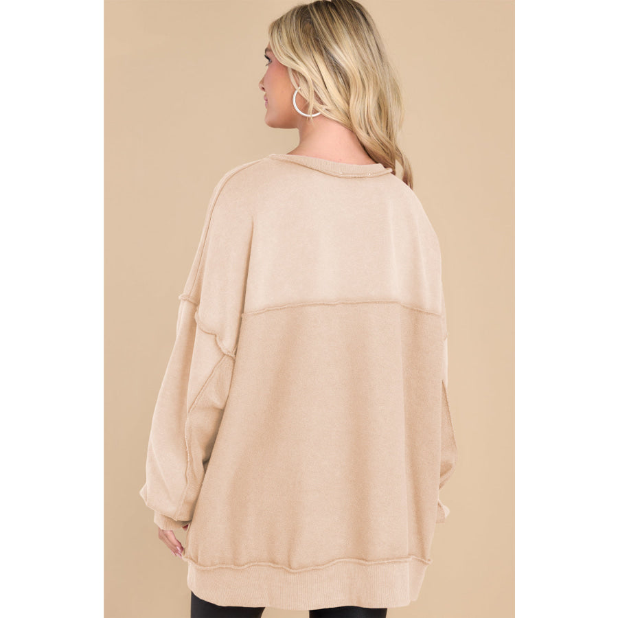 Exposed Seam Long Sleeve Sweatshirt Apparel and Accessories