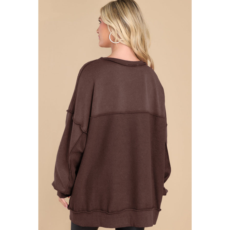 Exposed Seam Long Sleeve Sweatshirt Apparel and Accessories