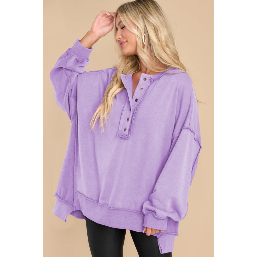 Exposed Seam Long Sleeve Sweatshirt Apparel and Accessories