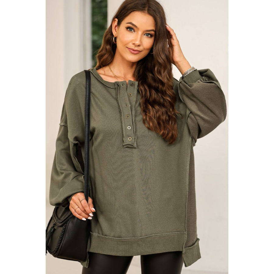 Exposed Seam Long Sleeve Sweatshirt Apparel and Accessories