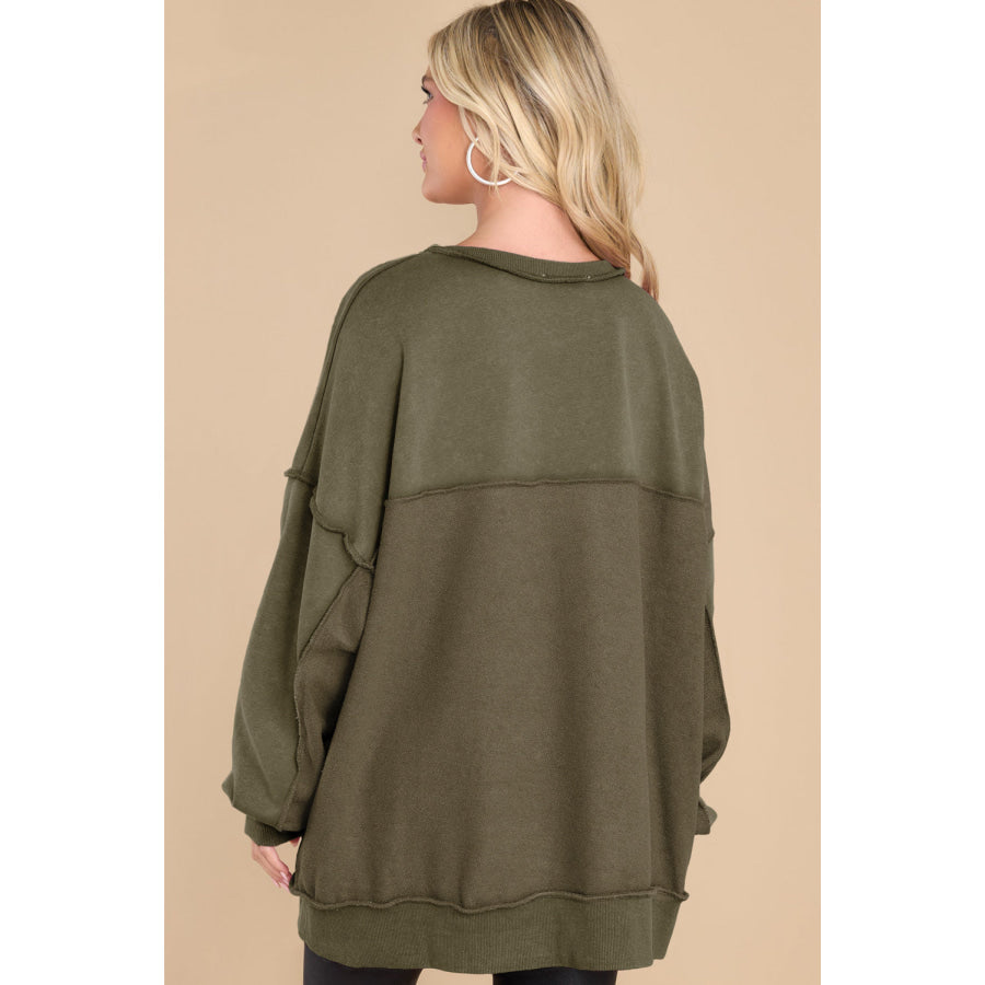 Exposed Seam Long Sleeve Sweatshirt Apparel and Accessories