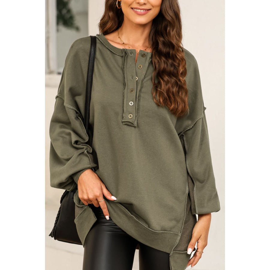 Exposed Seam Long Sleeve Sweatshirt Army Green / S Apparel and Accessories