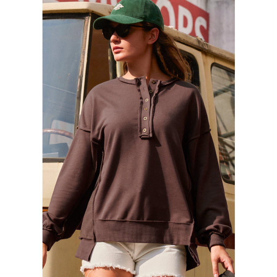 Exposed Seam Long Sleeve Sweatshirt Apparel and Accessories