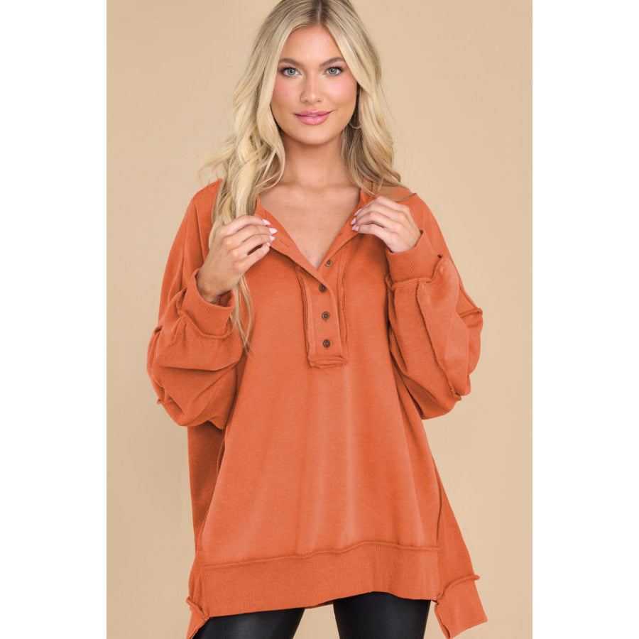 Exposed Seam Long Sleeve Sweatshirt Tangerine / S Apparel and Accessories