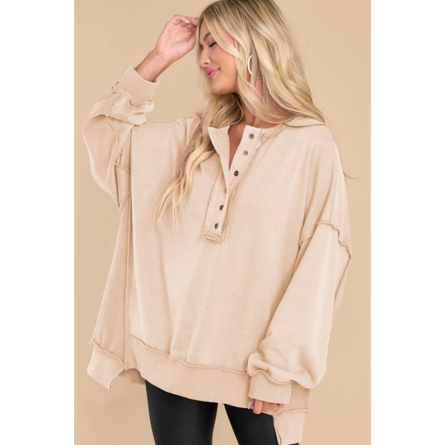 Exposed Seam Long Sleeve Sweatshirt Apparel and Accessories