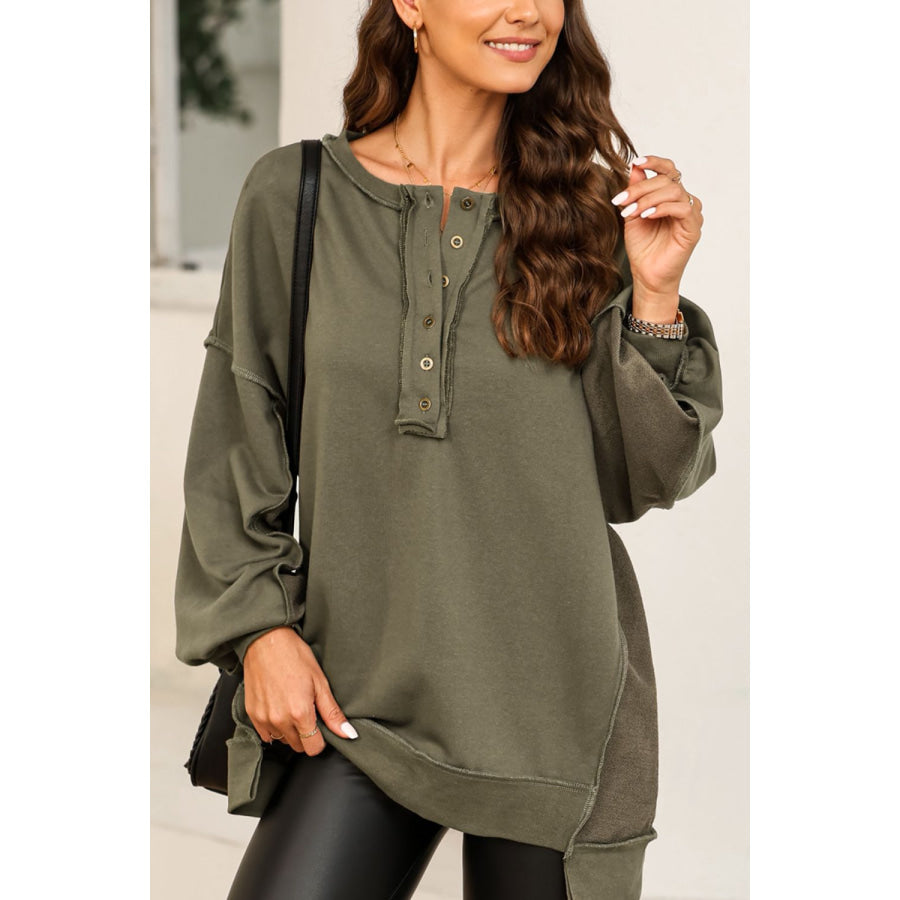 Exposed Seam Long Sleeve Sweatshirt Army Green / S Apparel and Accessories