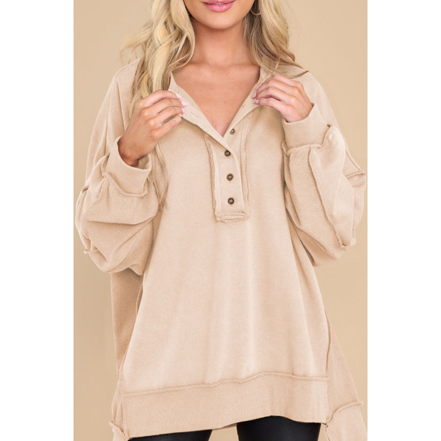 Exposed Seam Long Sleeve Sweatshirt Beige / S Apparel and Accessories