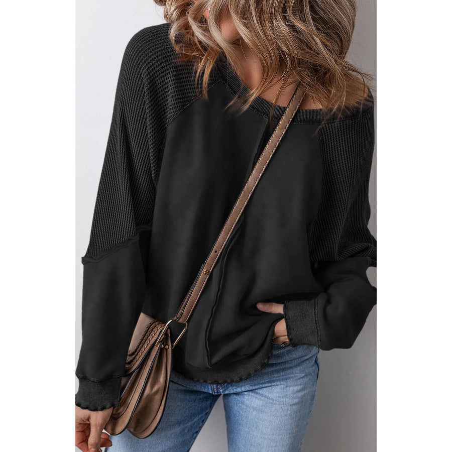 Exposed Seam Long Sleeve Sweatshirt Black / S Apparel and Accessories