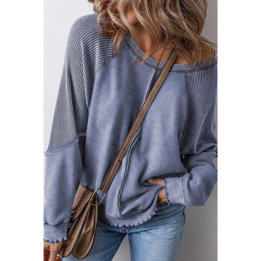 Exposed Seam Long Sleeve Sweatshirt Dusty Blue / 2XL Apparel and Accessories