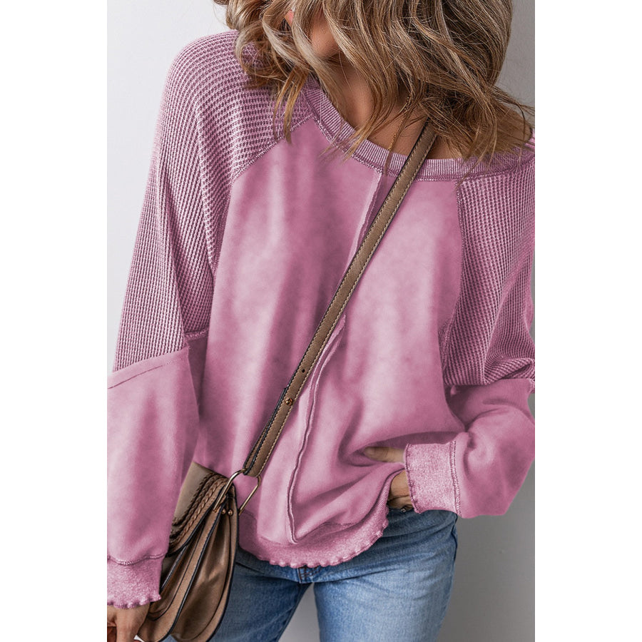 Exposed Seam Long Sleeve Sweatshirt Dusty Pink / S Apparel and Accessories