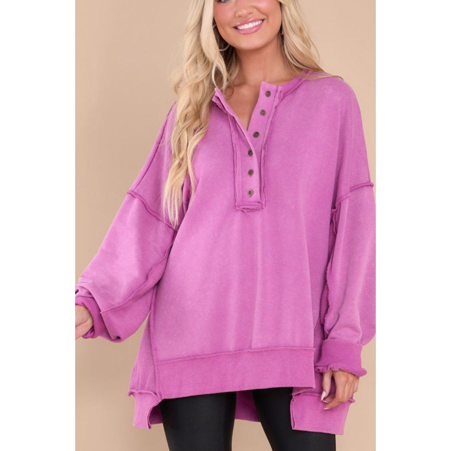 Exposed Seam Long Sleeve Sweatshirt Fuchsia Pink / S Apparel and Accessories