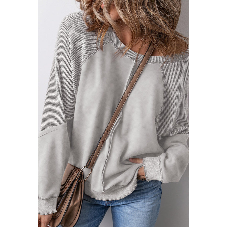 Exposed Seam Long Sleeve Sweatshirt Gray / S Apparel and Accessories