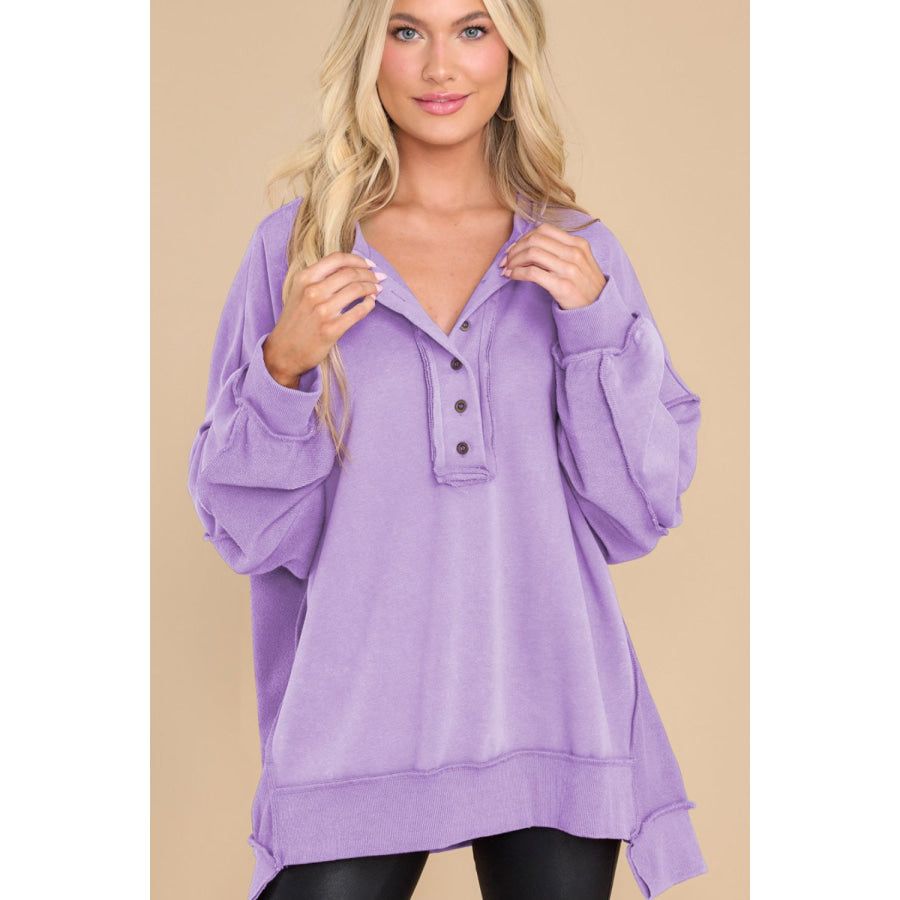 Exposed Seam Long Sleeve Sweatshirt Lavender / S Apparel and Accessories