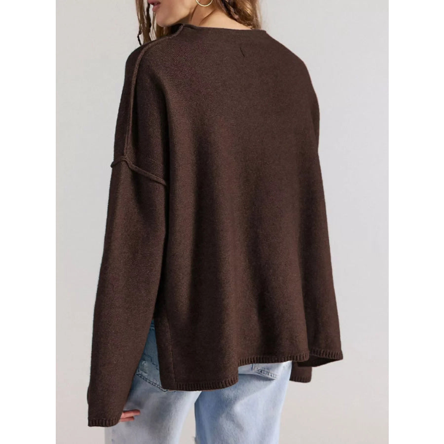 Exposed Seam Mock Neck Knit Top Apparel and Accessories