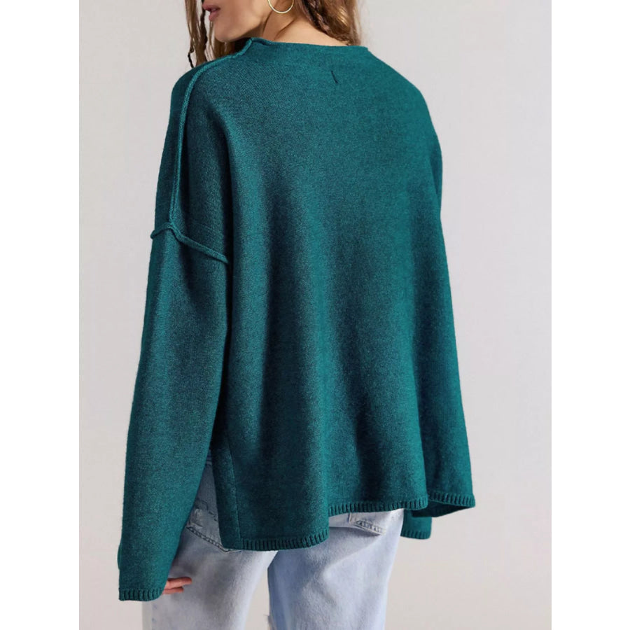 Exposed Seam Mock Neck Knit Top Apparel and Accessories