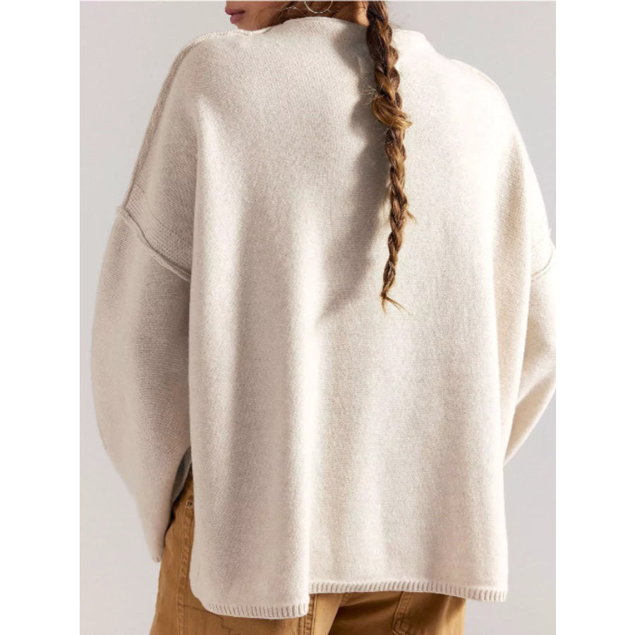 Exposed Seam Mock Neck Knit Top Apparel and Accessories
