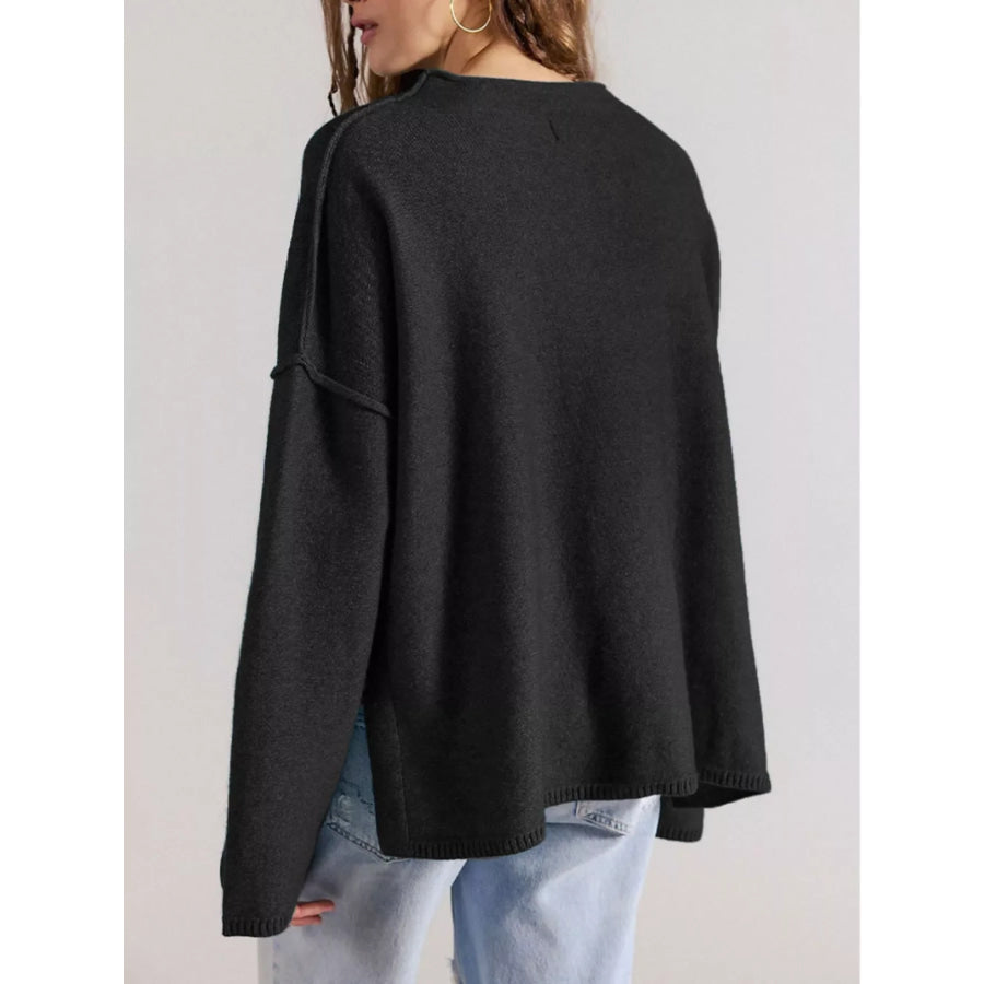 Exposed Seam Mock Neck Knit Top Apparel and Accessories