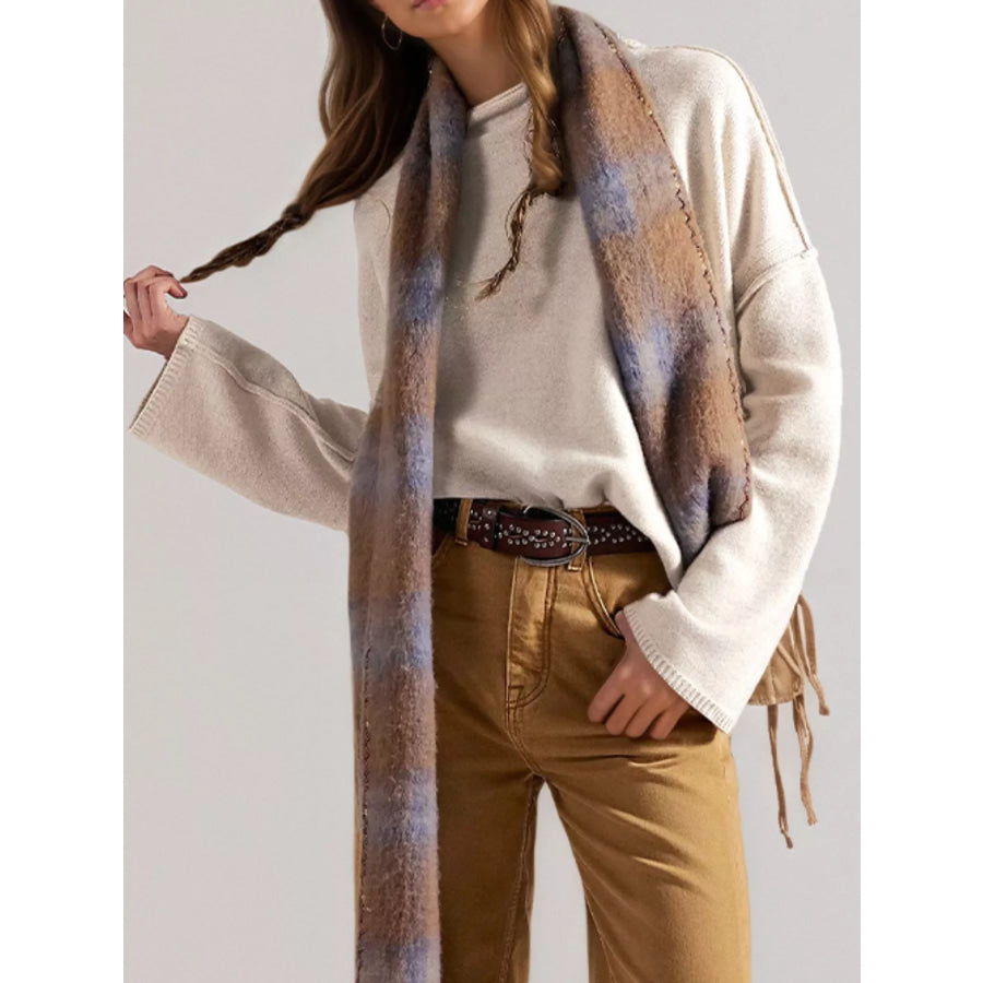Exposed Seam Mock Neck Knit Top Apricot / S Apparel and Accessories