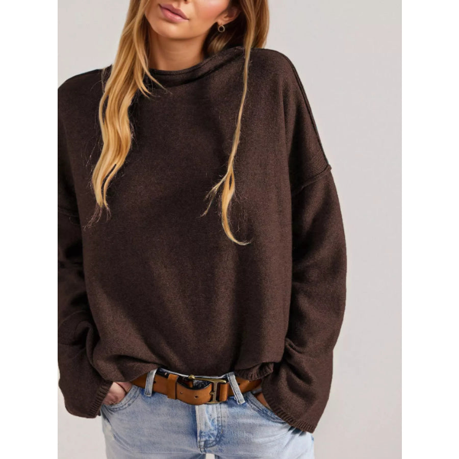 Exposed Seam Mock Neck Knit Top Chocolate / S Apparel and Accessories