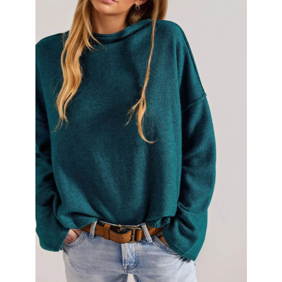 Exposed Seam Mock Neck Knit Top Deep Teal / S Apparel and Accessories