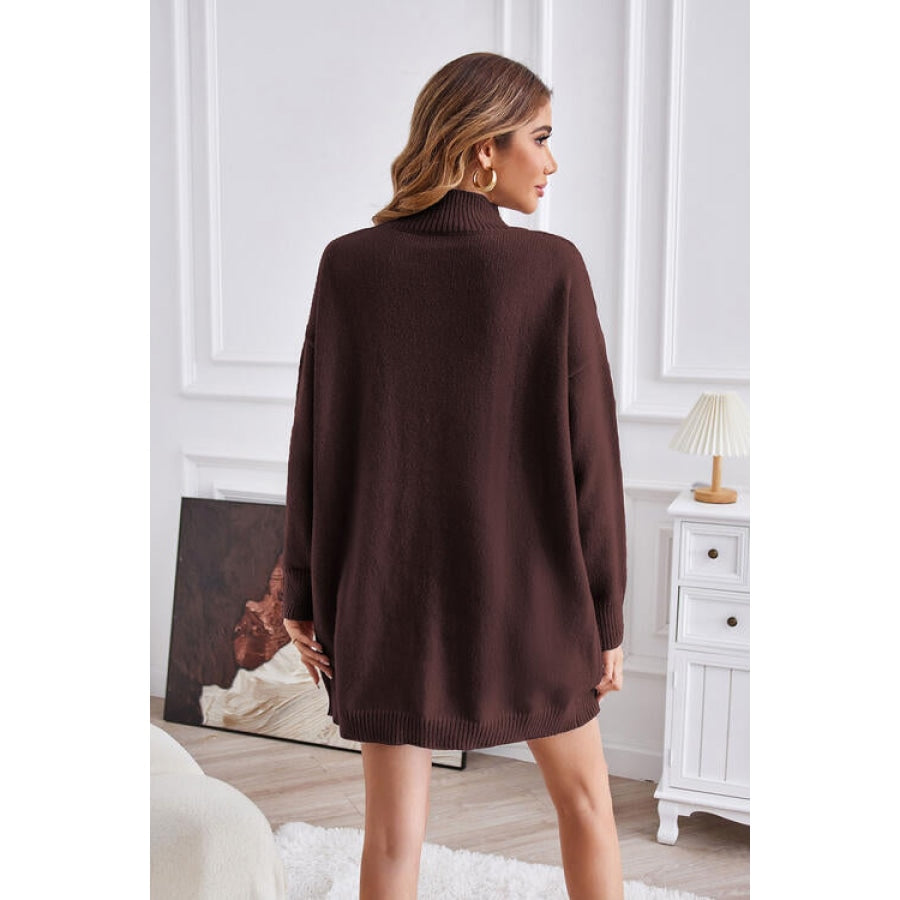 Exposed Seam Mock Neck Slit Sweater Chestnut / S