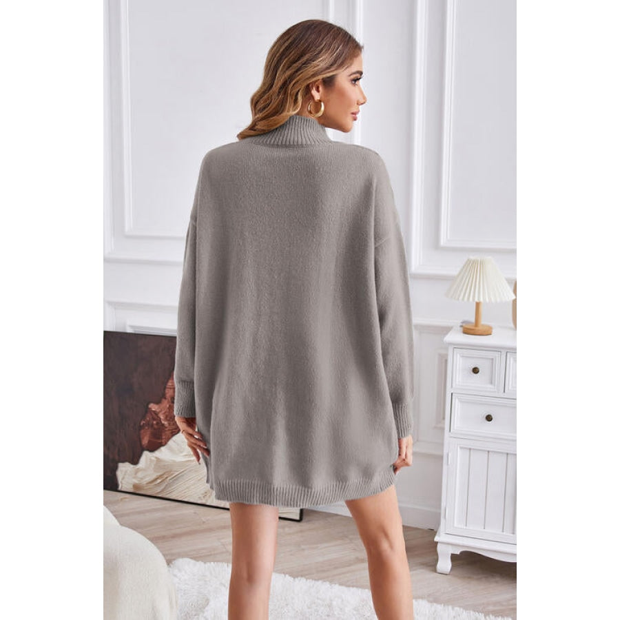 Exposed Seam Mock Neck Slit Sweater