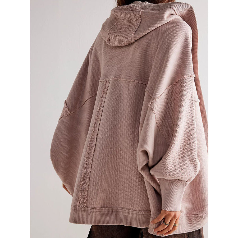 Exposed Seam Open Front Batwing Sleeve Hooded Cardigan Apparel and Accessories