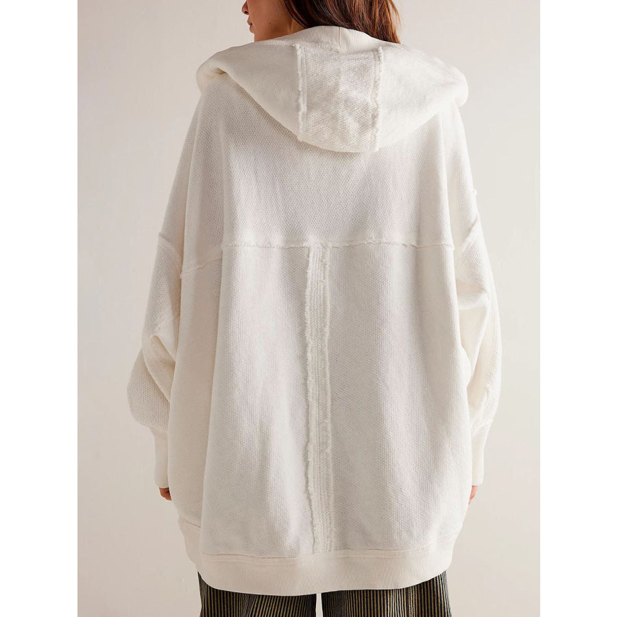 Exposed Seam Open Front Batwing Sleeve Hooded Cardigan Apparel and Accessories