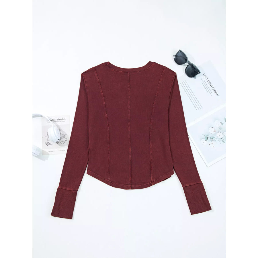 Exposed Seam Ribbed Long Sleeve Top Apparel and Accessories