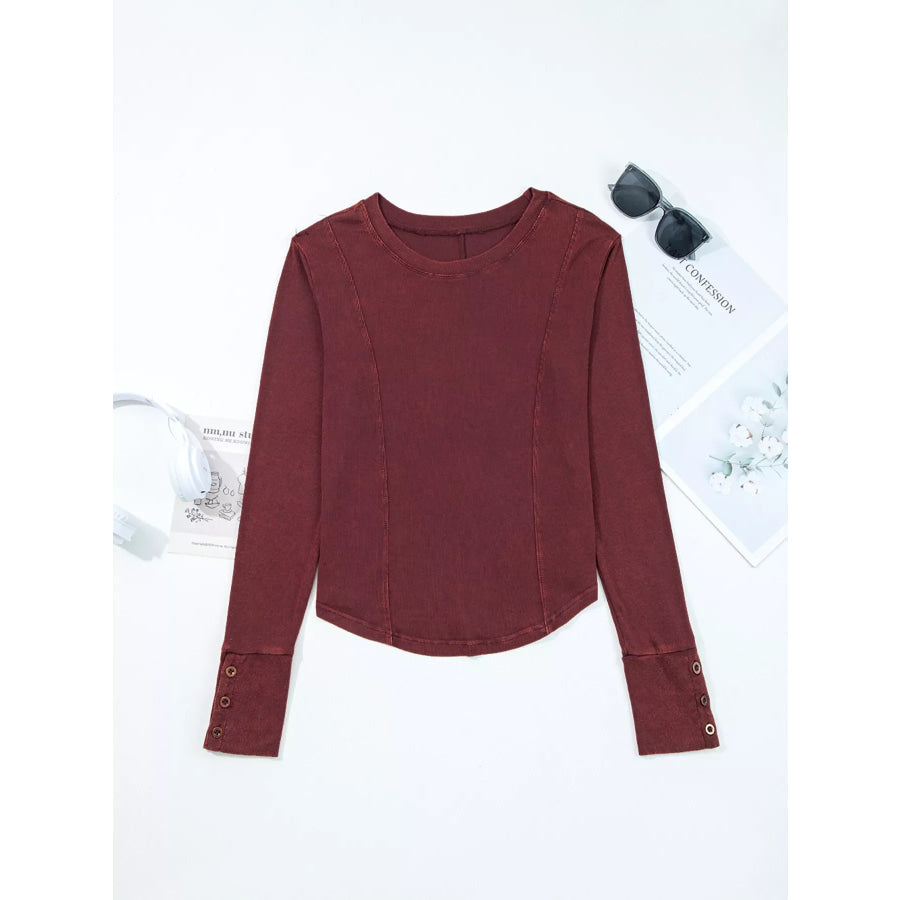 Exposed Seam Ribbed Long Sleeve Top Apparel and Accessories