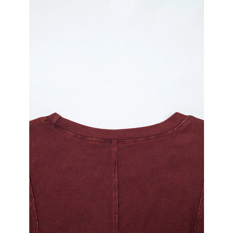 Exposed Seam Ribbed Long Sleeve Top Apparel and Accessories