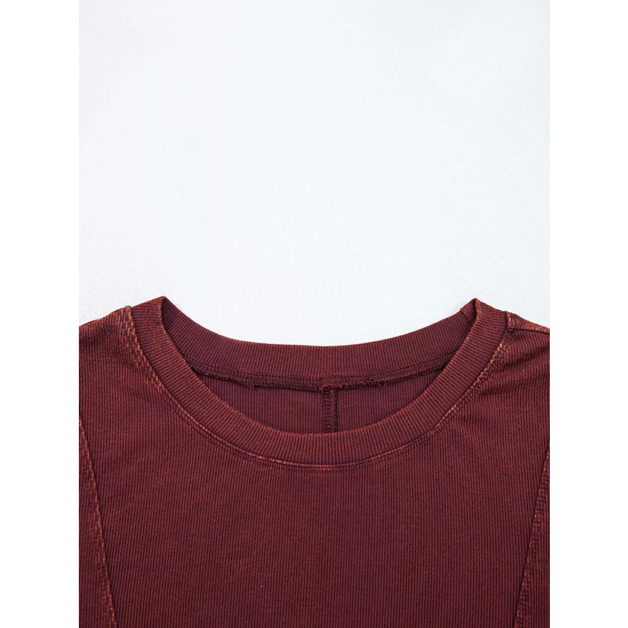Exposed Seam Ribbed Long Sleeve Top Apparel and Accessories