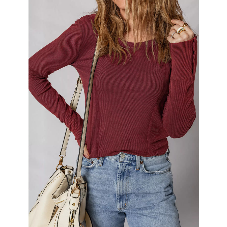 Exposed Seam Ribbed Long Sleeve Top Apparel and Accessories