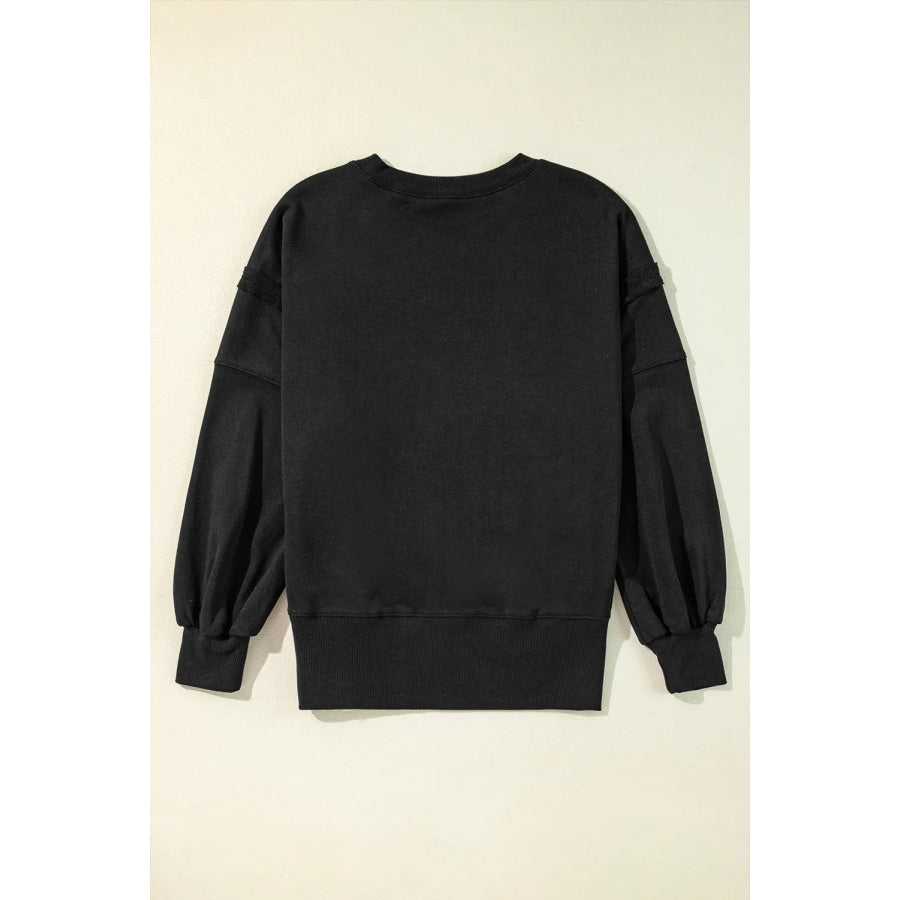 Exposed Seam Round Neck Long Sleeve Sweatshirt Apparel and Accessories