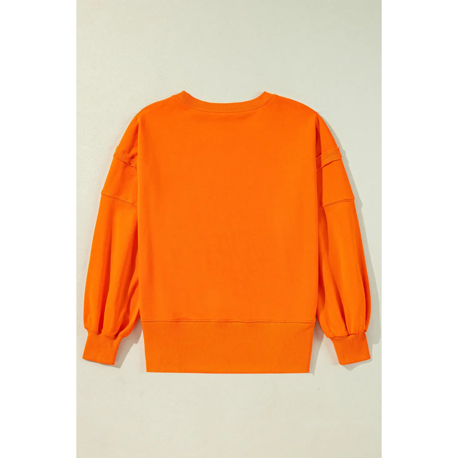 Exposed Seam Round Neck Long Sleeve Sweatshirt Apparel and Accessories