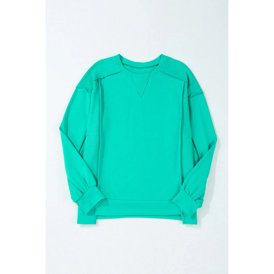 Exposed Seam Round Neck Long Sleeve Sweatshirt Apparel and Accessories