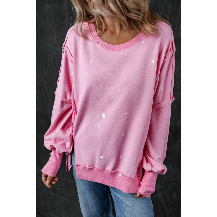 Exposed Seam Round Neck Long Sleeve Sweatshirt Apparel and Accessories