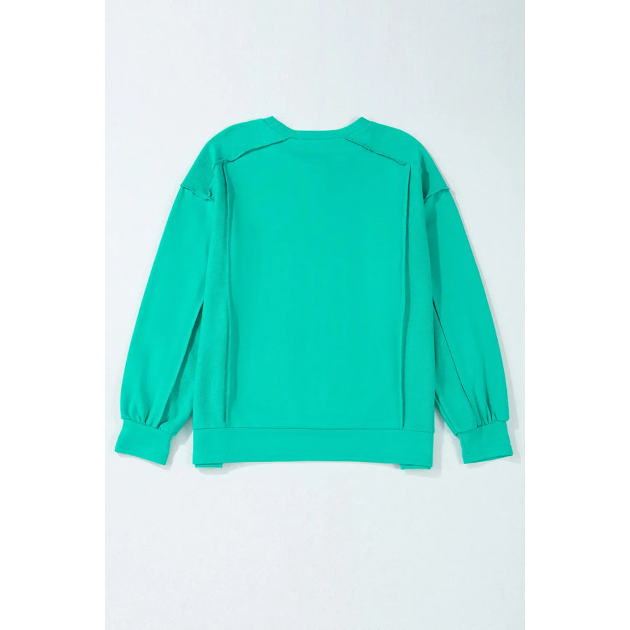 Exposed Seam Round Neck Long Sleeve Sweatshirt Apparel and Accessories