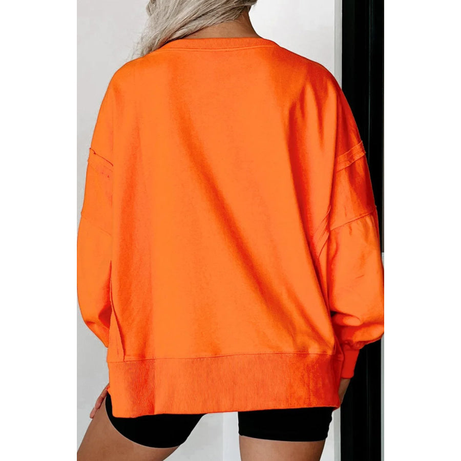 Exposed Seam Round Neck Long Sleeve Sweatshirt Apparel and Accessories