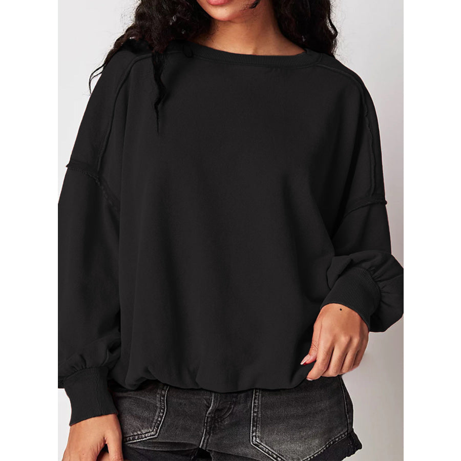 Exposed Seam Round Neck Long Sleeve Sweatshirt Apparel and Accessories